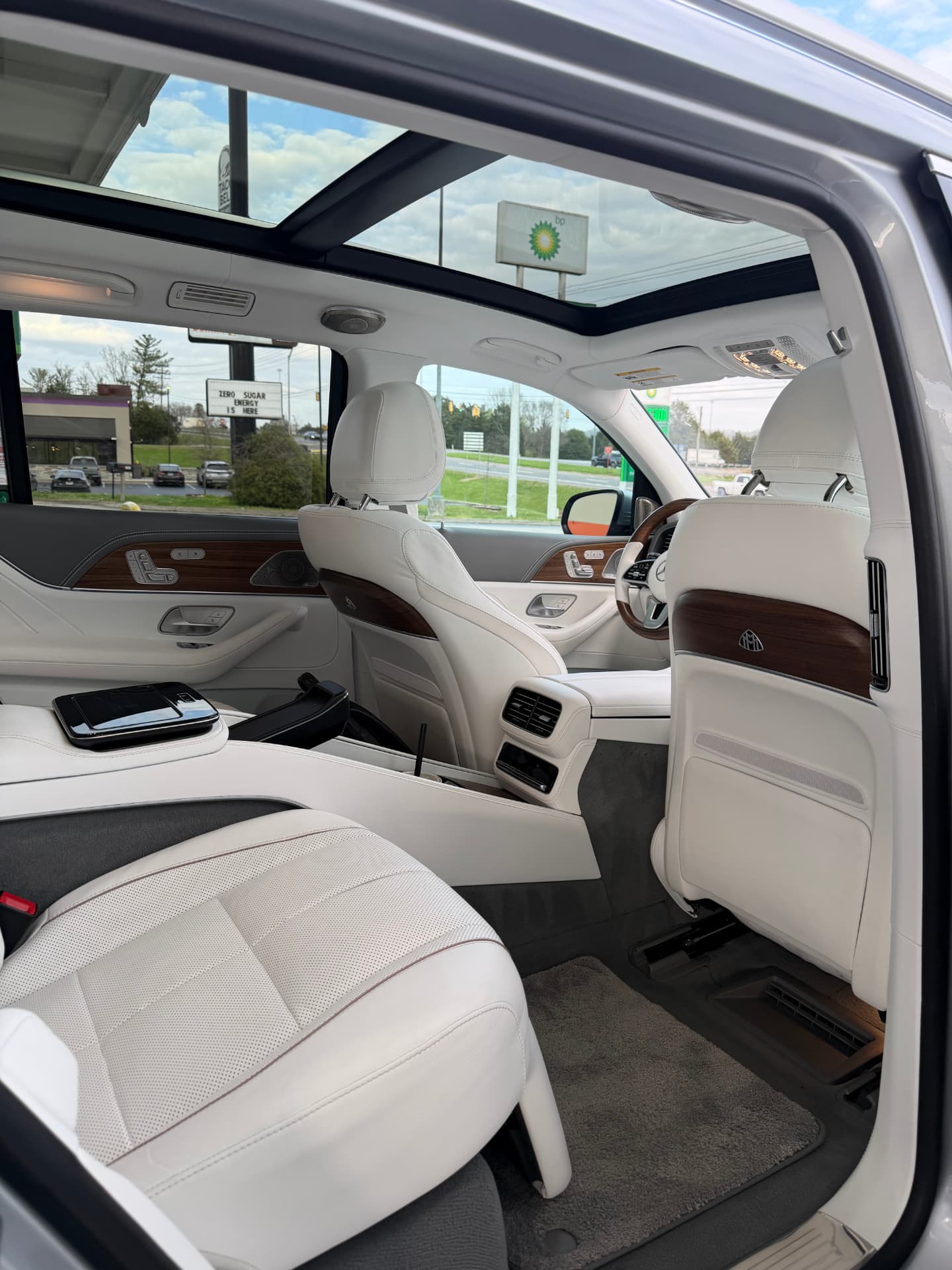 Maybach GLS600 rear cabin with executive white leather seating