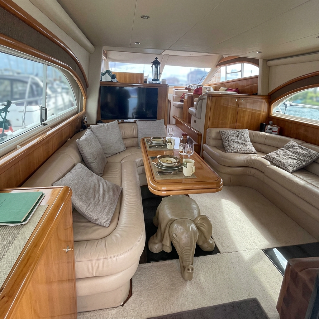 Main salon of the 60ft Neptunas yacht with leather seating