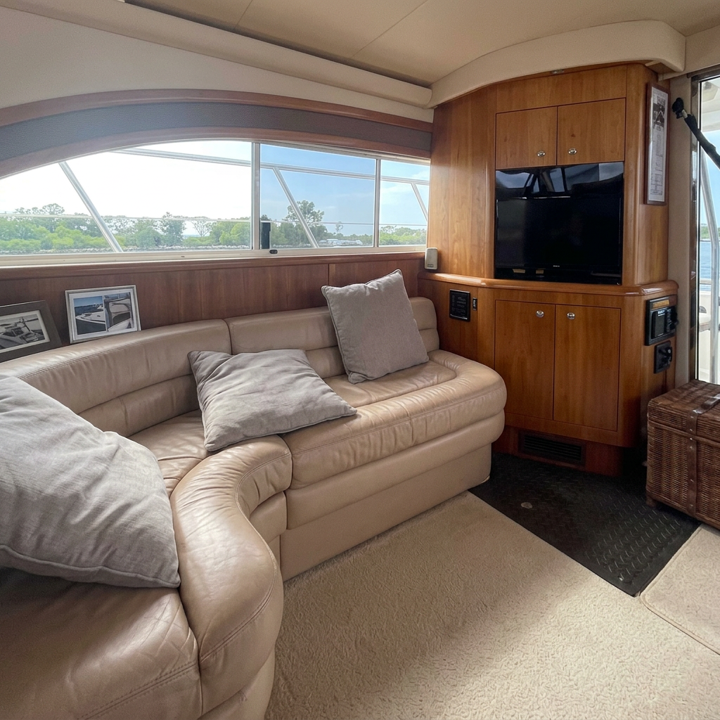 Lounge and entertainment area aboard the 60ft Neptunas yacht
